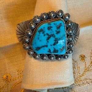Navajo Turquoise and Silver Statement Cuff Bracelet